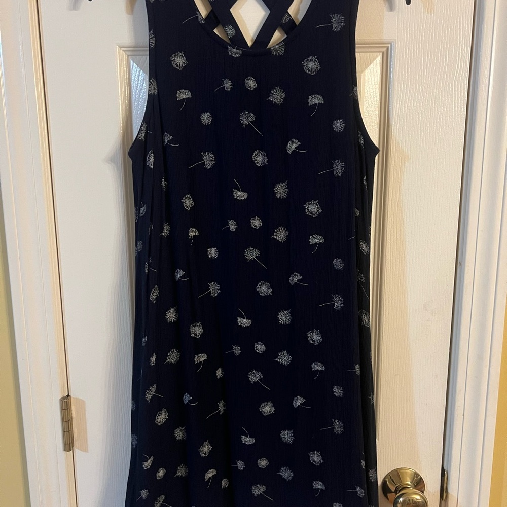 Maurices Dark Blue Dress with White Floral Dandelion Pattern